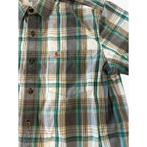 Carhartt Men's Relaxed Fit Short Sleeve Button Down Green Plaid Size Large - Picture 5 of 9